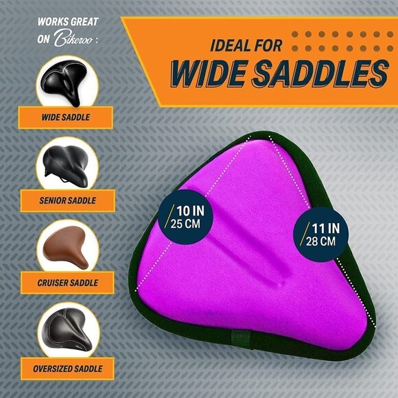 BIKEROO GEL CUSHIONED BICYCLE SEAT  WIDE BIKE SADDLE SEAT COVER - Picture 9 of 10